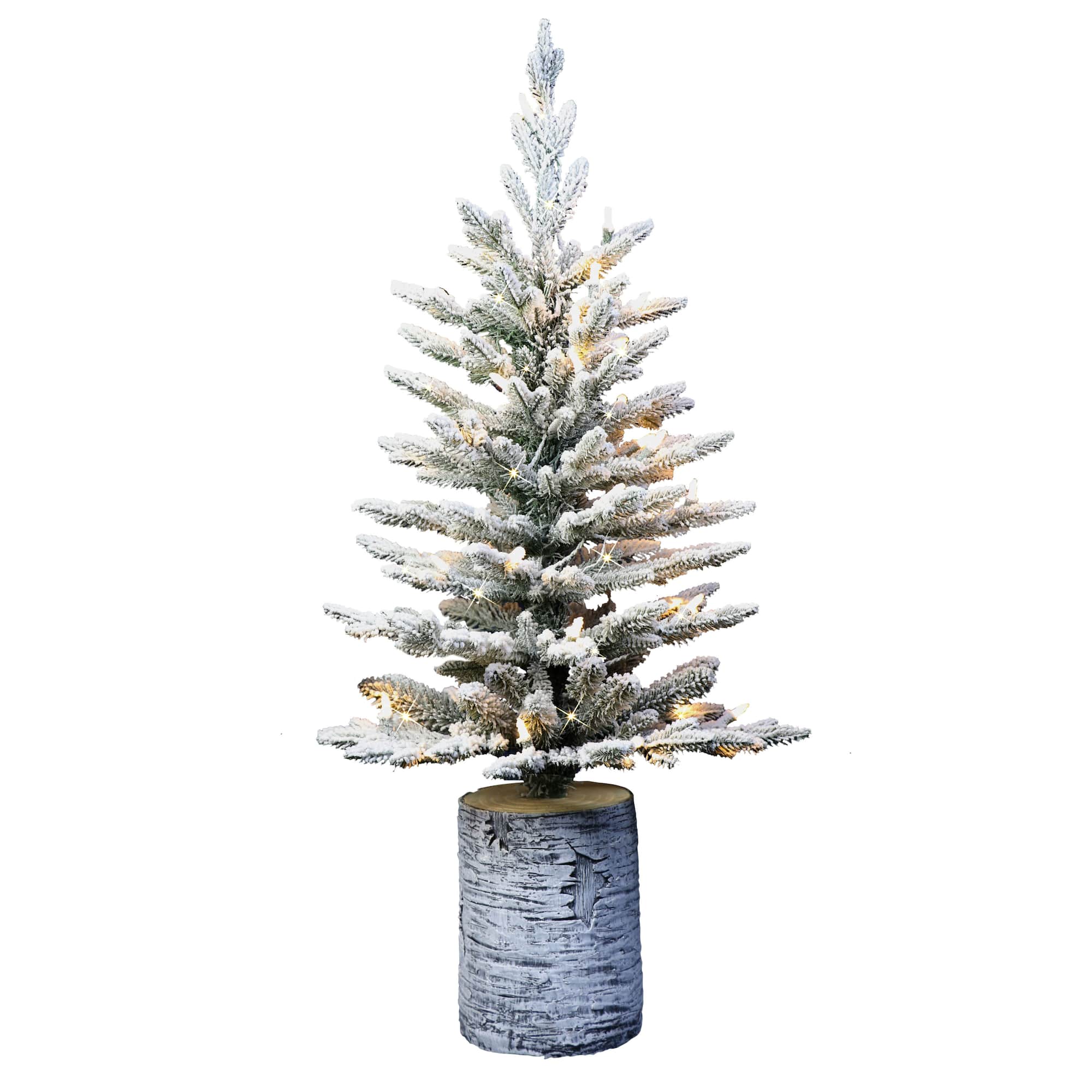 6 Pack: 3ft. Pre-Lit Flocked Arctic Fir Tree in Stump Planter, Warm White LED Lights